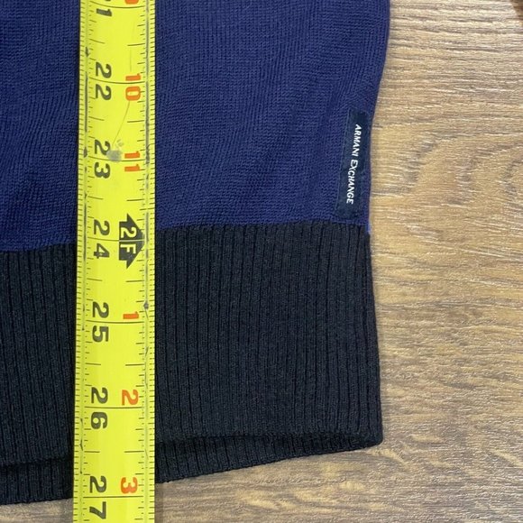 Armani‎ Exchange Sweater Mens Small 100% Merino Wool Blue Colorblock Pullover - Picture 10 of 10